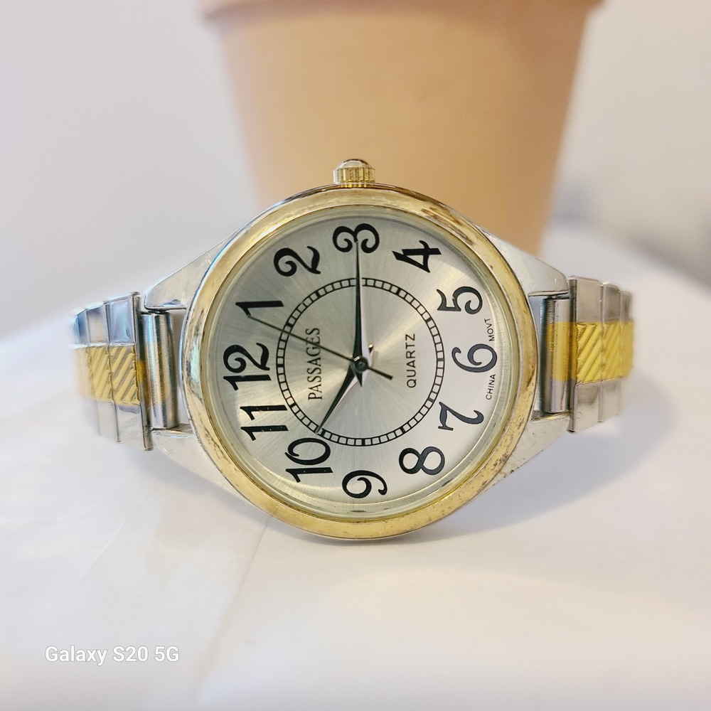 Passages Quartz Women's Watch Two Tone Silver Gold Tone Band Classic Dial